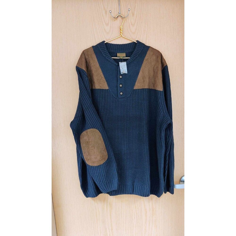 Boulder Creek Mens Patch Sweater Mock Neck Size 3XL Navy Brown Hunting NEW